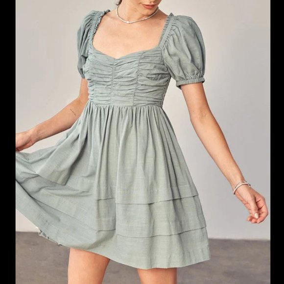 NWT Mustard Seed 'Latte' ruched pleated tiered 3/4 sleeve dress size S - Picture 5 of 10